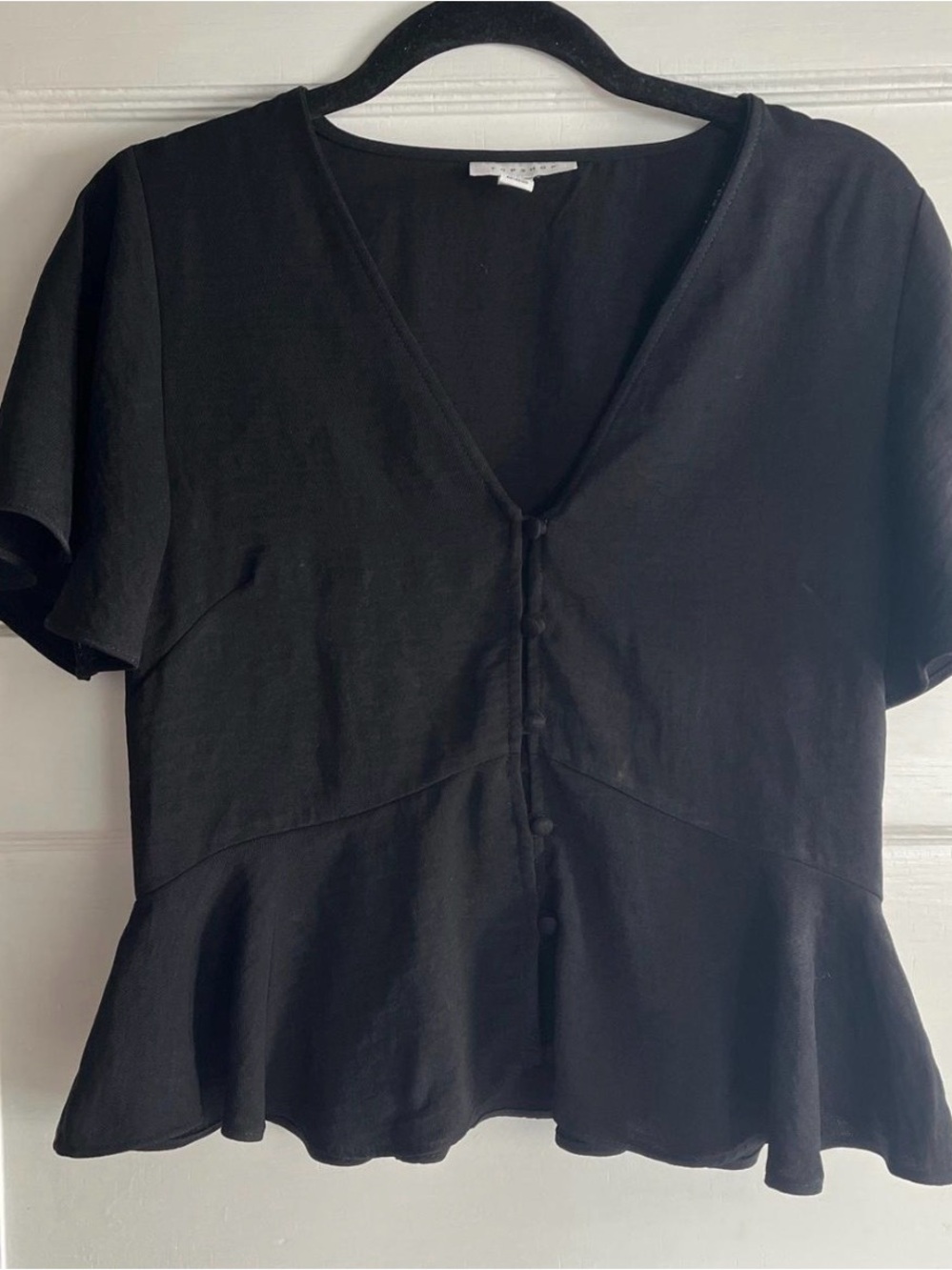 Black Topshop Peplum Button Front Top